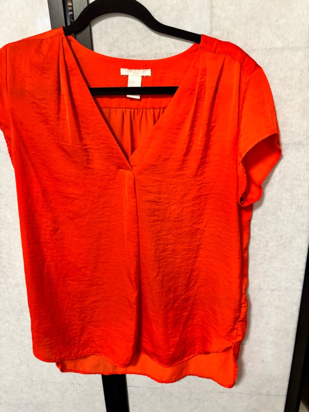 Bright Orange/Red V-Neck Short Sleeve Top - Picture 3 of 8